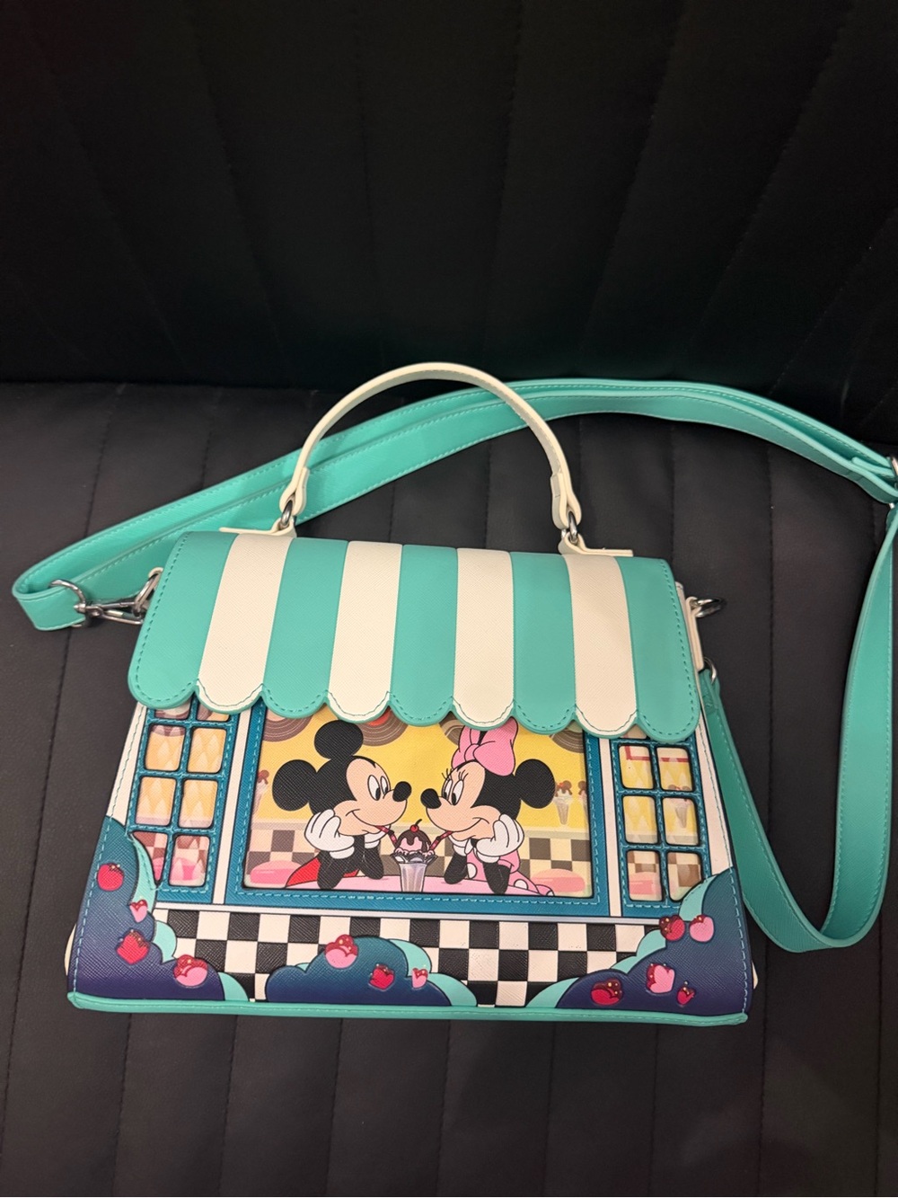 Loungefly Turquoise & White Mickey & Minnie Diner Crossbody Bag